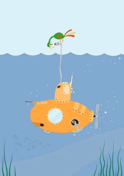 Cartoon ubåt — Stock vektor