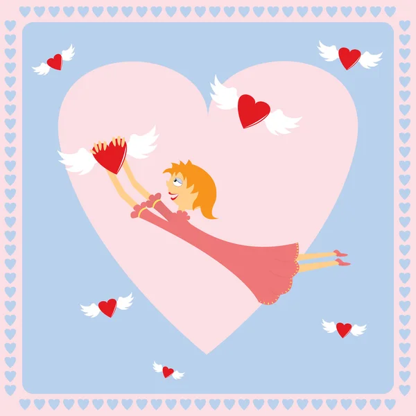 女の子とバレンタイン カード — ストックベクタ