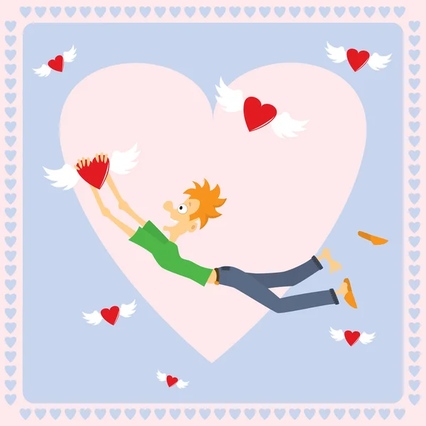 Αγίου Βαλεντίνου κάρτα με ιπτάμενα καρδιές — Διανυσματικό Αρχείο