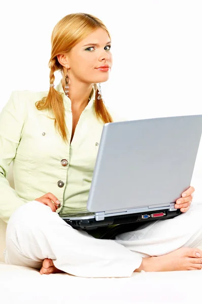 Beauty with laptop — Stock Photo, Image
