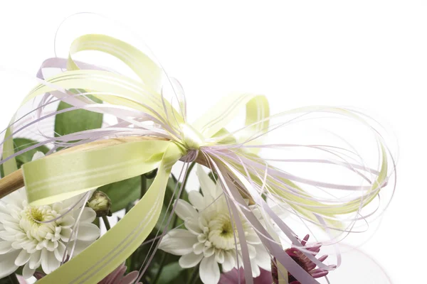 Ribbon on bouquet isolated on white — Stock Photo, Image