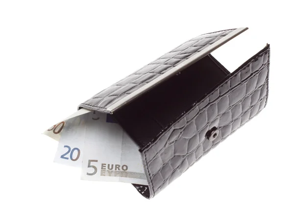 Hand som håller en euro i plånboken — Stockfoto