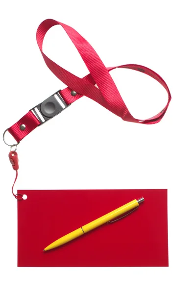 Yellow pen with red label — Stock Photo, Image