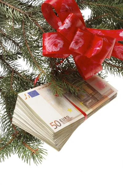 Gift money with red ribbon — Stock Photo, Image