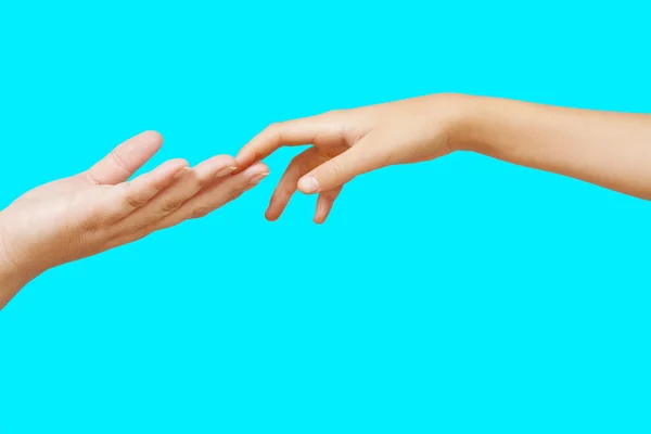 Duas mãos isoladas em um céu azul — Fotografia de Stock