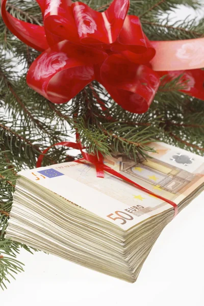 Gift money with red ribbon — Stock Photo, Image
