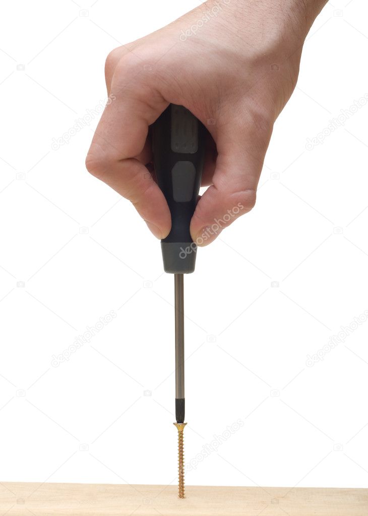 Hand with a screw-driver