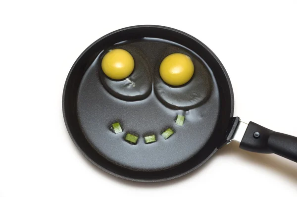 stock image Two eggs on a frying pan with a smile