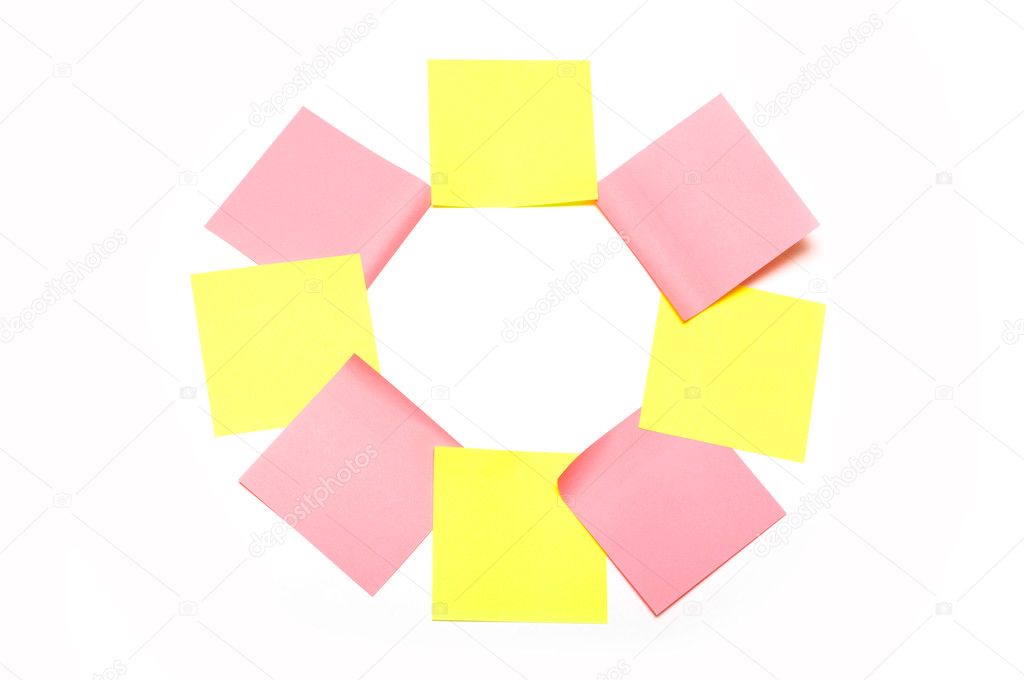 Eight pink and yellow stickers