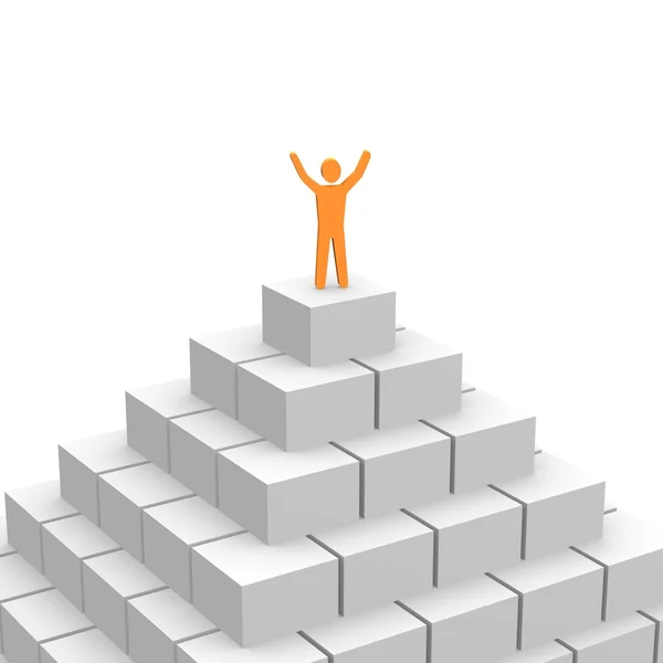 Celebrating person at the top of pyramid — Stock Photo, Image