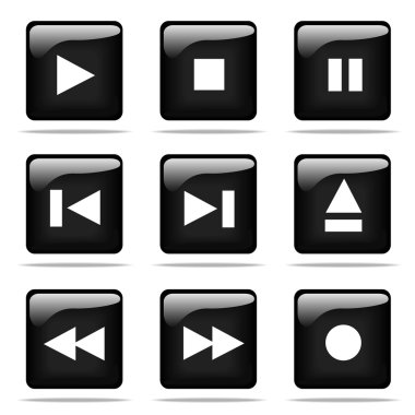 Set of glossy buttons with player icons clipart