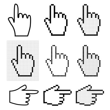 Set of 9 hand mouse cursors clipart