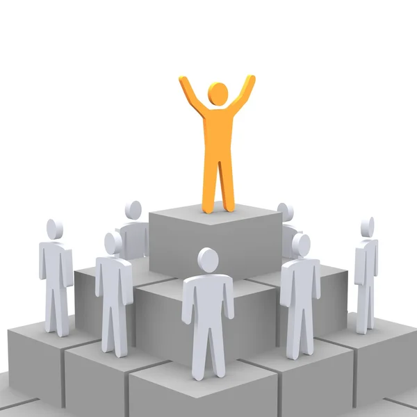 Celebrating person at the top of pyramid — Stock Photo, Image