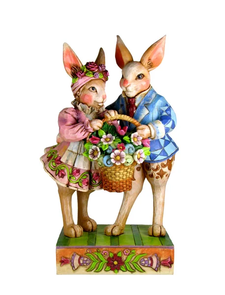 Dois coelhos com um cesto — Fotografia de Stock