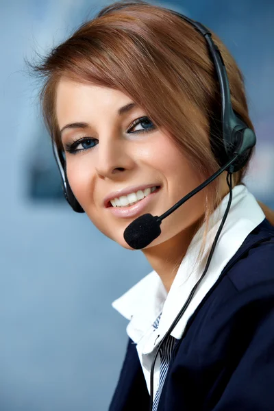 Representativa leende call center kvinna Royaltyfria Stockfoton