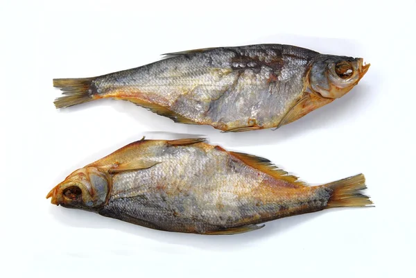 stock image Two dried bream fishes on a white