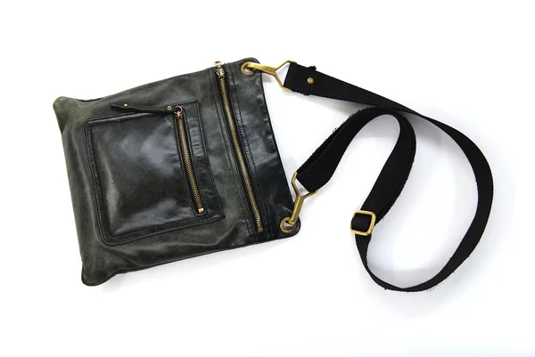 Siyah deri erkek çanta — Stok fotoğraf