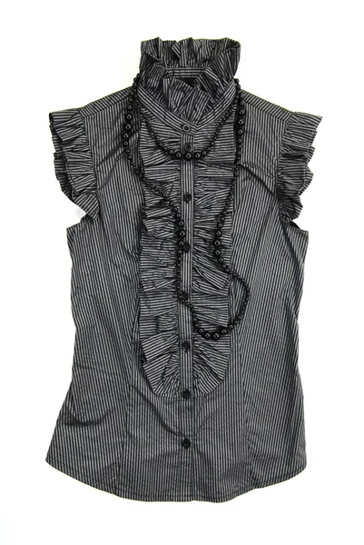 Винтажная серая блузка с черным ожерельем — стоковое фото