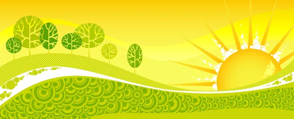 Zelená jarní Les na žluté slunce. — Stockový vektor