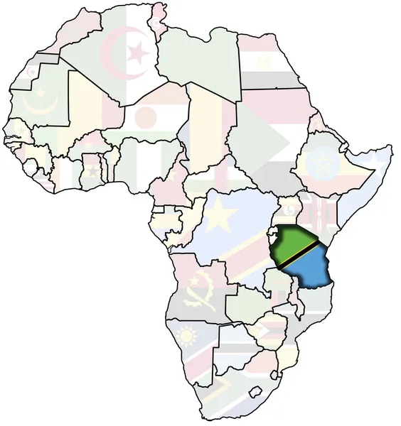Танзания на карте Африки — стоковое фото