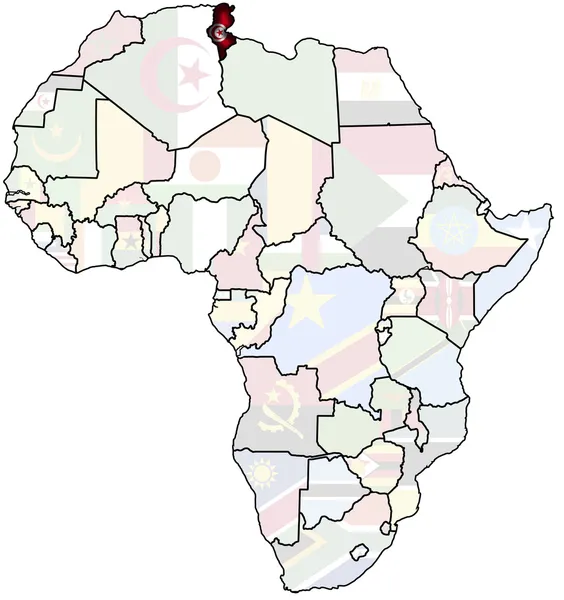 Тунис на карте Африки — стоковое фото