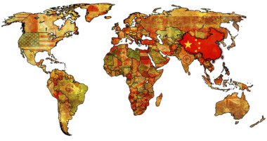 China on isolated old map of world clipart