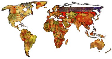 Russia on isolated map of world clipart