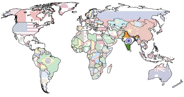 Índia no mapa do mundo — Fotografia de Stock