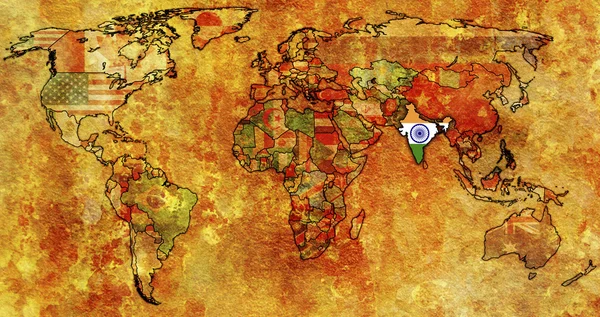 Ινδία έδαφος σε χάρτη του κόσμου — Φωτογραφία Αρχείου