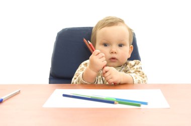 Baby with crayons clipart