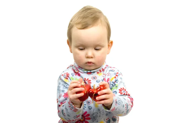 Baby and red hearts — Stock Photo, Image