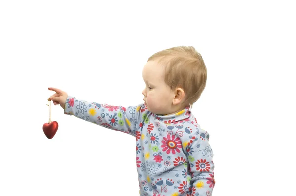Bebek ve kırmızı kalp — Stok fotoğraf