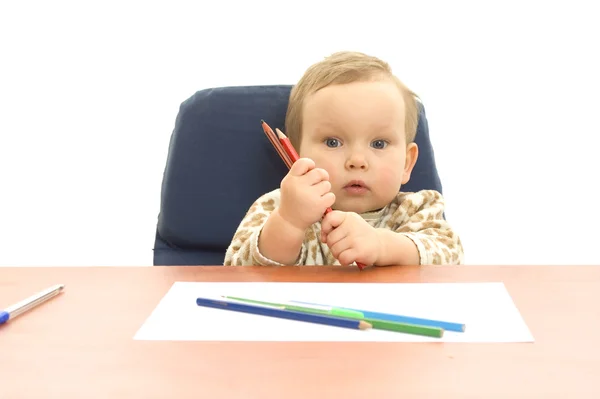 Baby with crayons — Stock Photo, Image