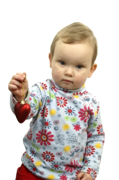 Baby and red heart — Stock Photo, Image