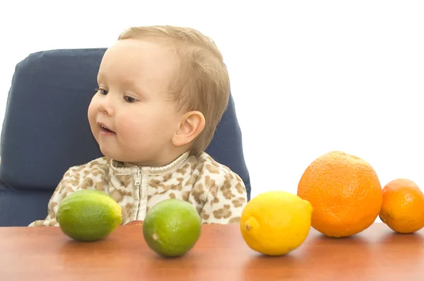 Babby and fruits — Stock Photo, Image