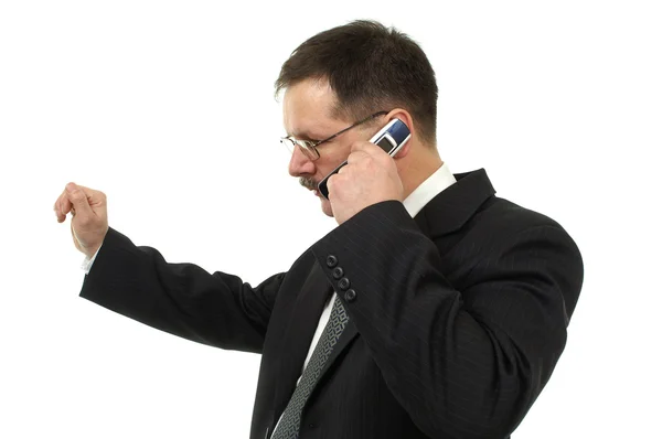 Businessmanit parle par téléphone mobile — Photo