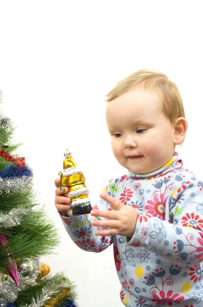 Bebé y árbol de Navidad — Foto de Stock