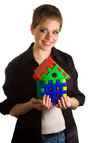 stock image Woman holds house