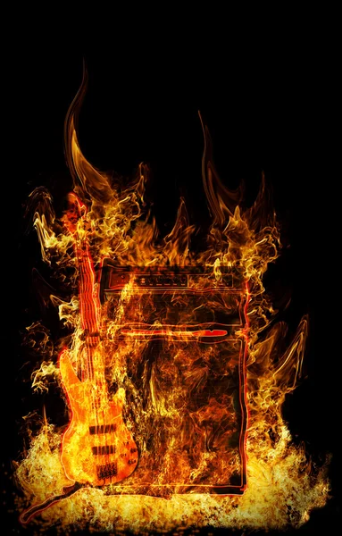 Guitar in fire — Stock Photo, Image