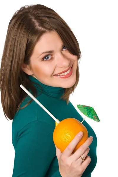 Woman with orange — Stock Photo, Image