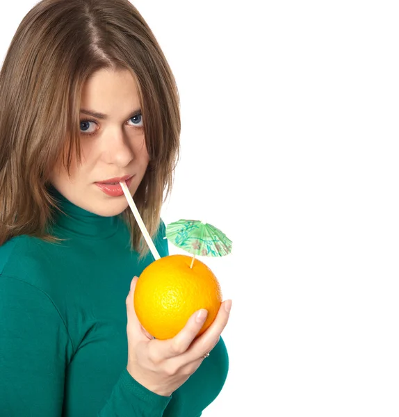 Žena s pomerančovým džusem — Stock fotografie