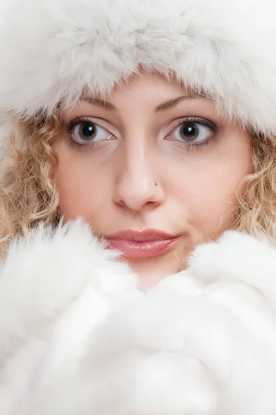 Girl dressed in clothes of furs — Stock Photo, Image
