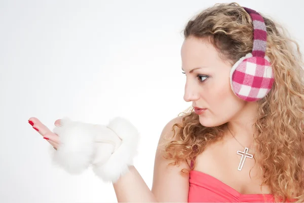 A lány a fülvédő — Stock Fotó
