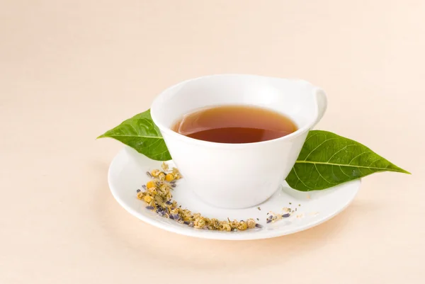 Red tea with green leaf — Stock Photo, Image