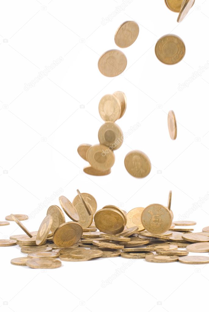 Earning money concept, falling coin