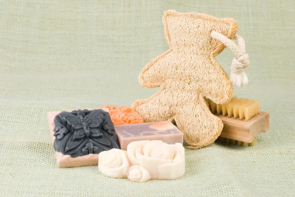 Handmade soap and brush — Stock Photo, Image