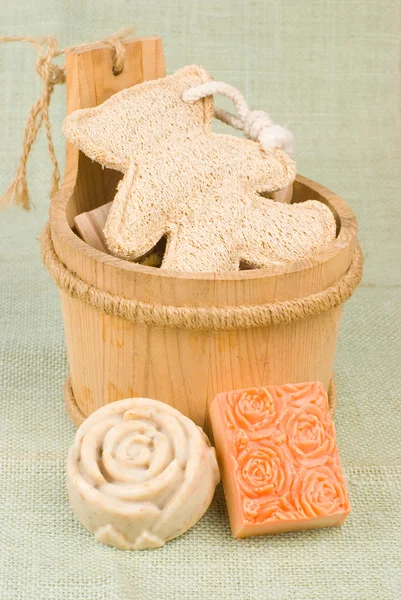 Handmade soap and brush — Stock Photo, Image