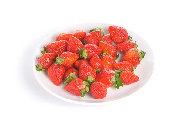 Isolated pile strawberry in white dish — Stock Photo, Image