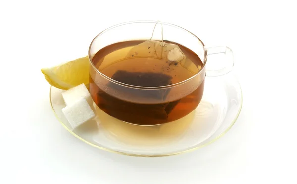 Herbata z cytryną i cukrem. — Zdjęcie stockowe