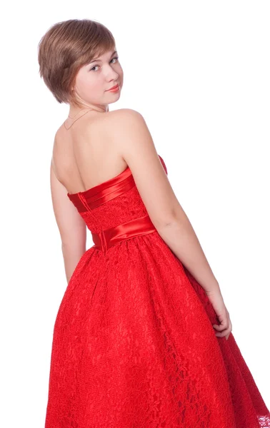 stock image Beautiful teenager in red dress